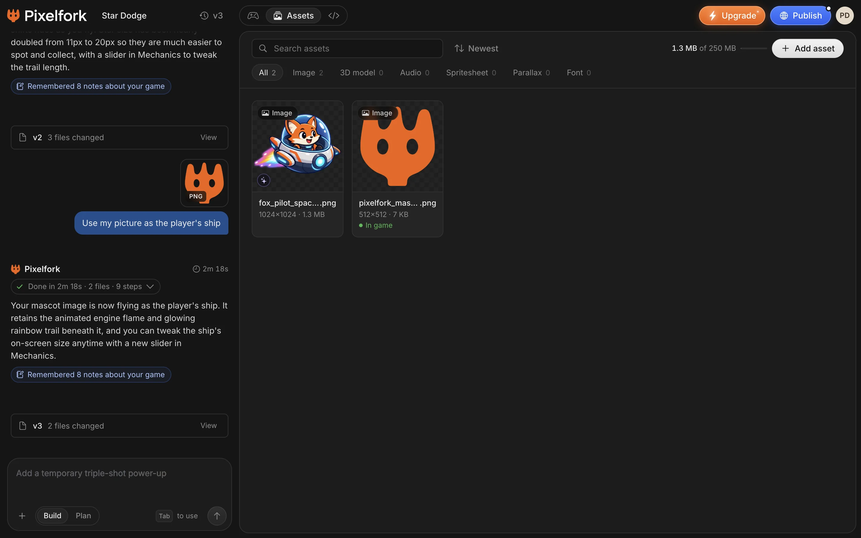 The Assets tab