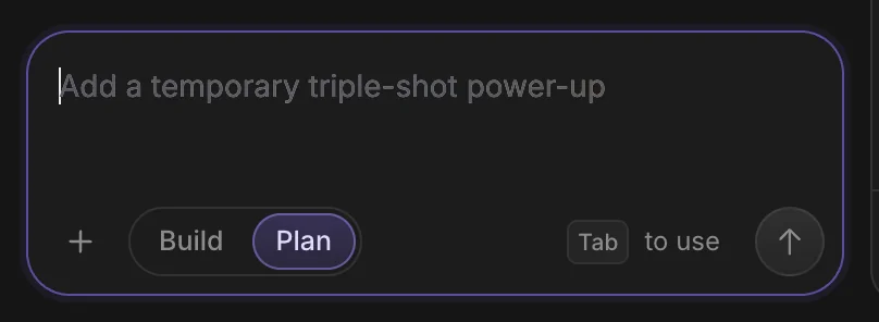 The chat box with Build and Plan