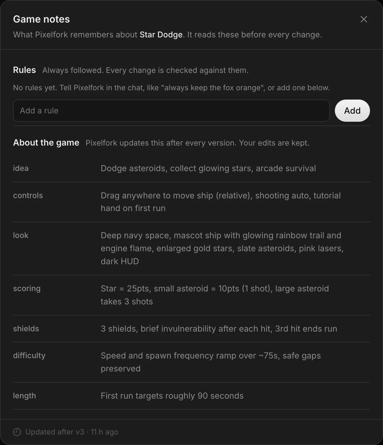Game notes
